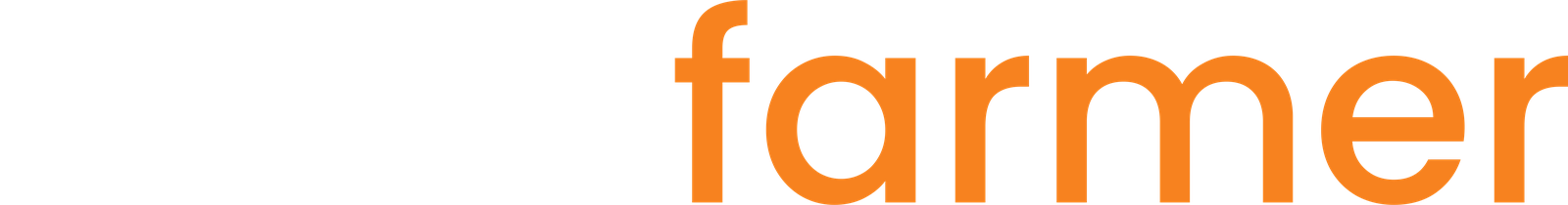 Headfarmer wordmark: head in white and farmer in Farmer Orange