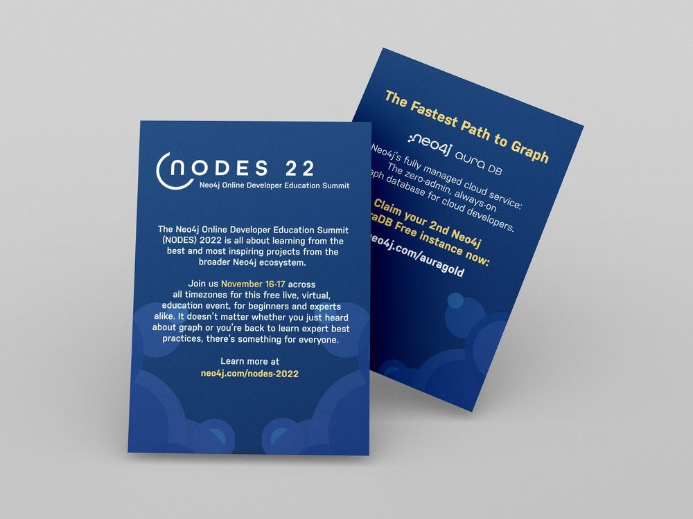 NODES 22 developer summit postcard, front and back